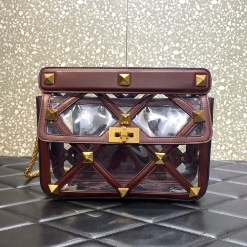 Geantă de umăr cu lanț din piele de oaie moale VALENTINO GARAVANI Roman Stud WW2B0I60B maro