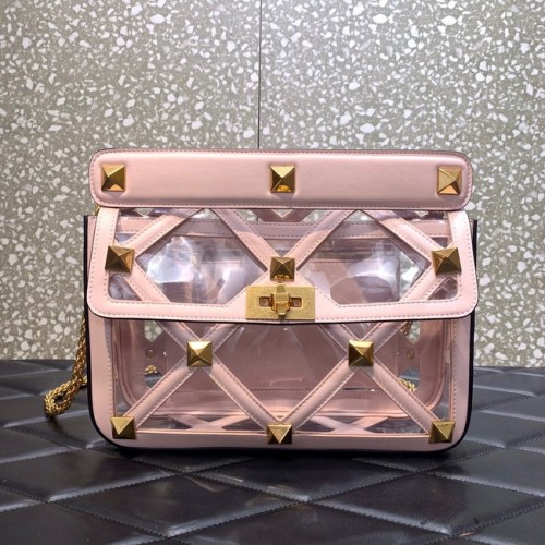 Geantă de umăr cu lanț din piele de oaie moale VALENTINO GARAVANI Roman Stud WW2B0I60B roz