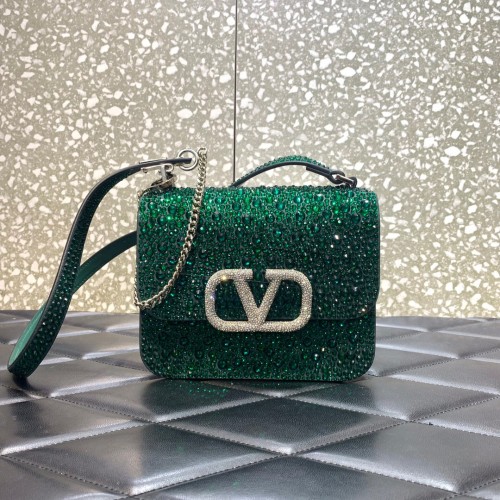 Geantă de umăr mini VALENTINO GARAVANI VSLING cu diamant strălucitor XW20808 verde