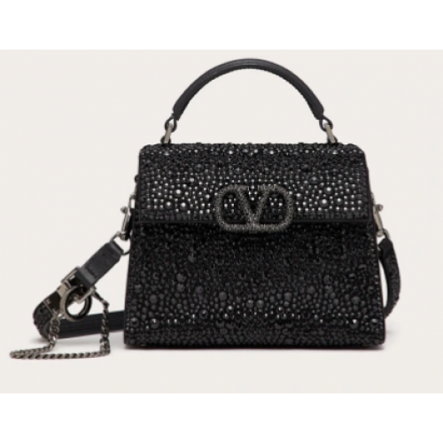 Geantă mini tote VALENTINO CARRIAGE VSLING cu diamant strălucitor XW2B0G9 Negru