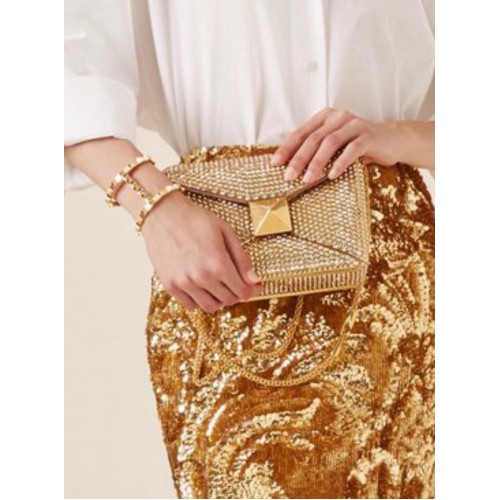 Geantă de umăr mică VALENTINO ONE STUD cu broderie și strasuri 1W0B0L GALBENĂ