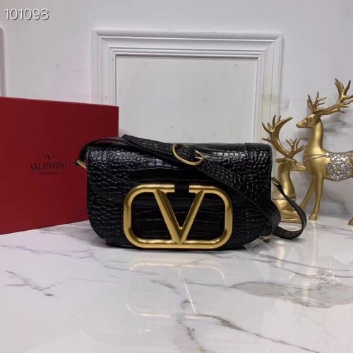 Geantă de umăr originală VALENTINO din piele de crocodil V0030 neagră