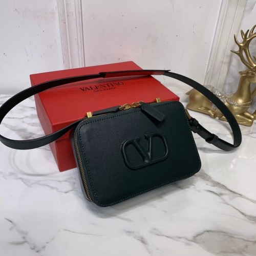 Geantă de umăr originală VALENTINO din piele V0020 Verde negricios