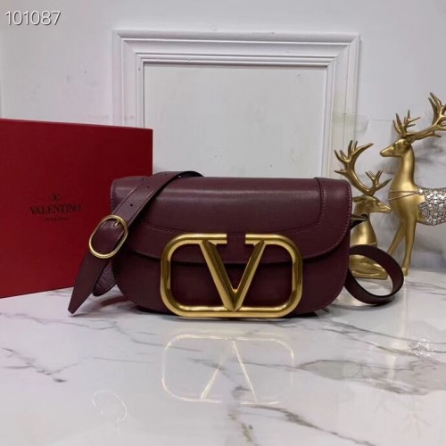 Geantă de umăr originală VALENTINO din piele V0030 Burgundie