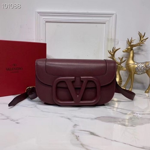 Geantă de umăr originală VALENTINO din piele V0030A Burgundie