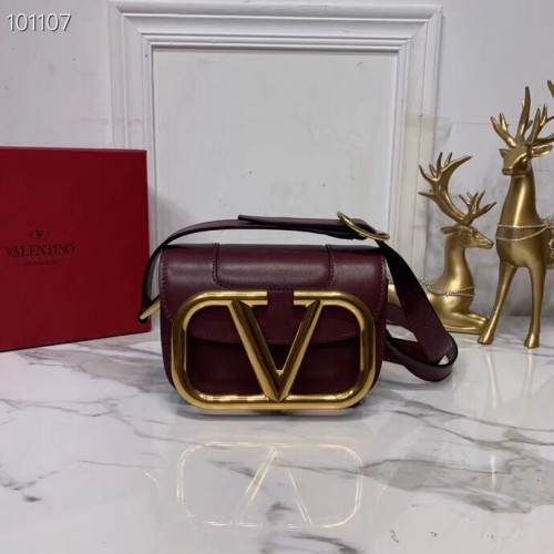Geantă de umăr originală VALENTINO din piele V0032 Burgundy