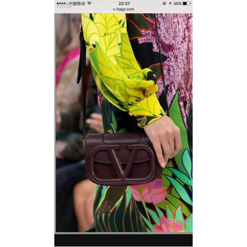 Geantă de umăr originală VALENTINO din piele V0032A Burgundie