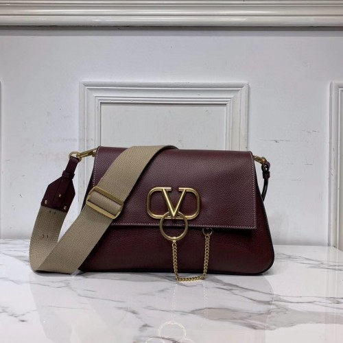 Geantă de umăr originală VALENTINO din piele V0888 Burgundie
