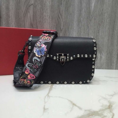 VALENTINO Geantă de mână din piele granulată Rockstud 0936B neagră