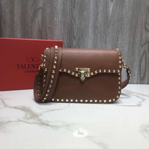 VALENTINO Geantă de mână din piele granulată Rockstud 0936B maro