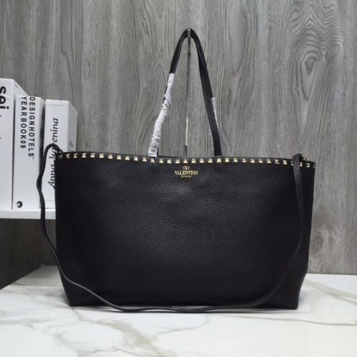 VALENTINO Geantă shopper din piele granulată Rockstud 93316 neagră