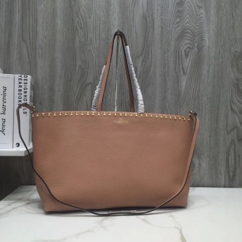 VALENTINO Geantă shopper din piele granulată Rockstud 93316 roz