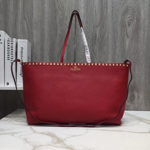 VALENTINO Geantă shopper Rockstud din piele granulată 93316 roșie