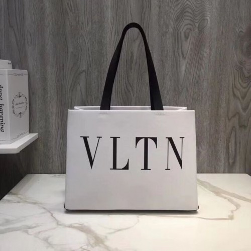 Geantă shopper VALENTINO Rockstud din piele granulată V2052 Alb