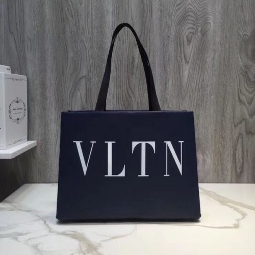 Geantă shopper VALENTINO Rockstud din piele granulată V2052 albastru închis
