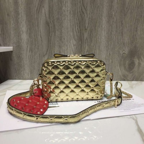 Geantă crossbody din piele VALENTINO Rockstud pentru cameră 57367 aurie