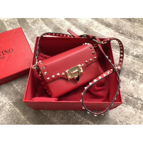 Geantă crossbody din piele VALENTINO Rockstud 04235 roșie