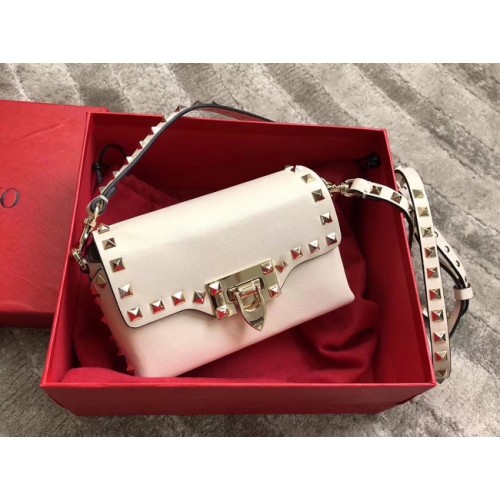 Geantă crossbody din piele VALENTINO Rockstud 04235 albă