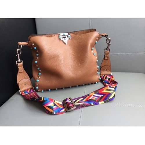 Geantă de mână din piele VALENTINO Rockstud 50031-2 maro