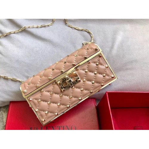 Geantă crossbody VALENTINO Rockstud din piele matlasată 0702 caisă