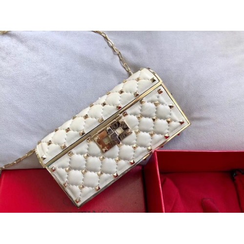 Geantă crossbody VALENTINO Rockstud din piele matlasată 0702 albă