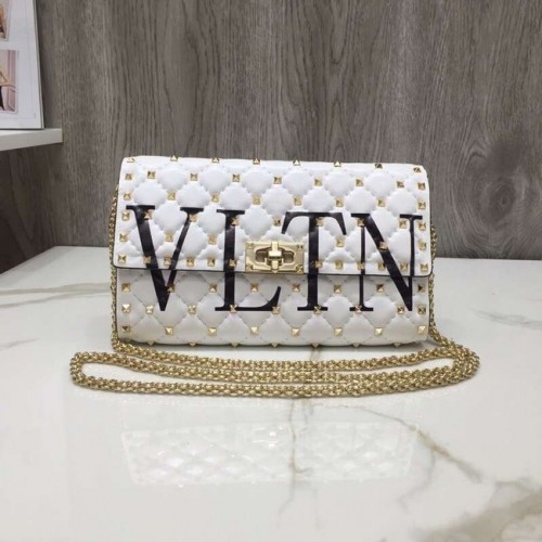 Geantă crossbody VALENTINO Rockstud din piele matlasată 5830 albă