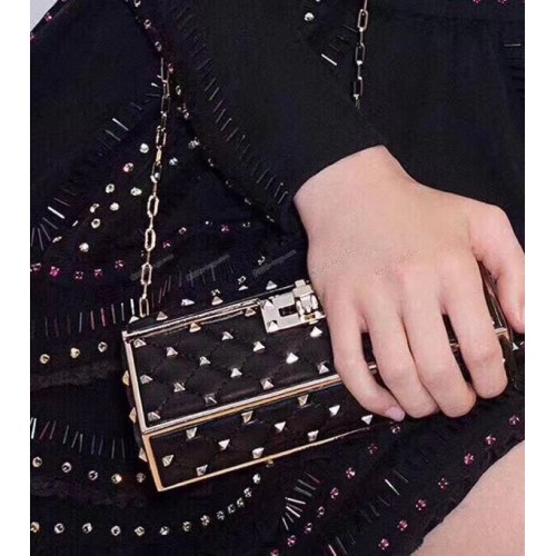 Geantă crossbody VALENTINO Rockstud din piele matlasată A0702 neagră
