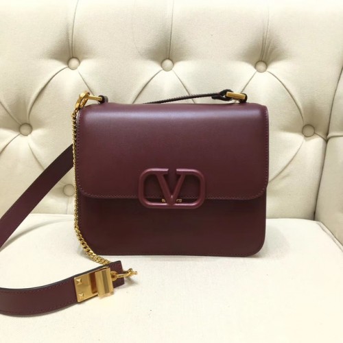 Geantă de umăr originală VALENTINO VLOCK din piele 0908 Burgundy