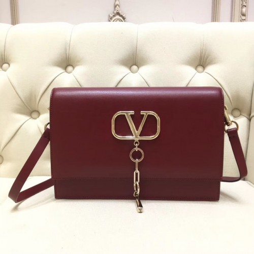 Geantă de umăr originală VALENTINO VLOCK din piele 0909 Burgundy