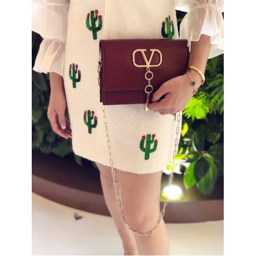 Geantă de umăr originală VALENTINO VLOCK din piele 0910 Burgundy