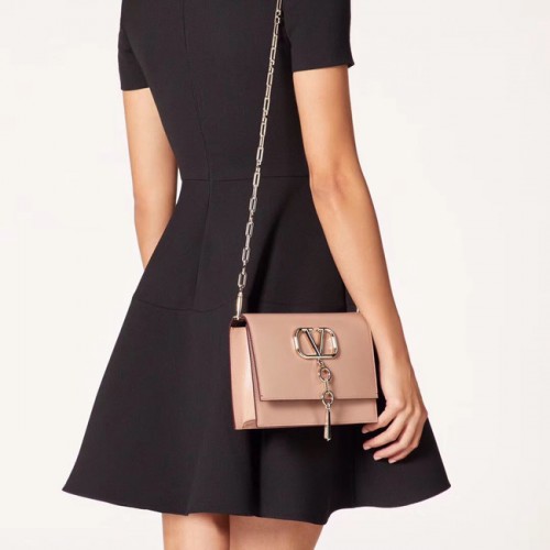 Geantă de umăr originală din piele VALENTINO VLOCK 0910 roz deschis