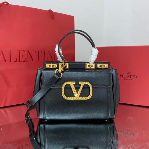 Geantă VALENTINO din piele de vițel V0754 NEGRU