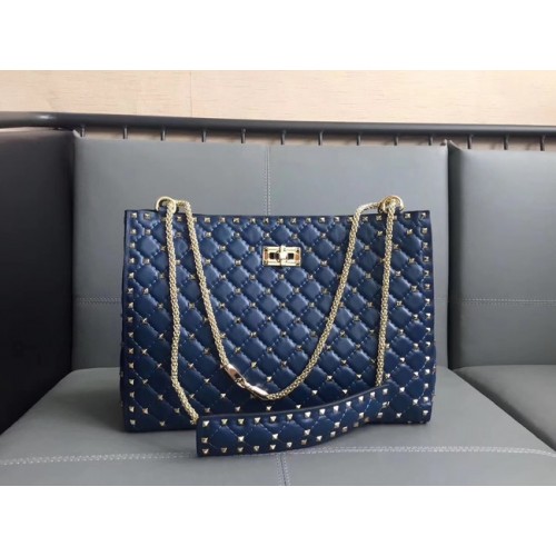 Geantă de cumpărături Valentino Starry Series din piele de oaie originală 0346 albastră