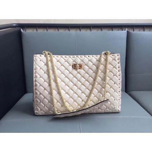 Geantă de cumpărături Valentino Starry Series Original Sheepskin Leather 0346 alb-gălbui