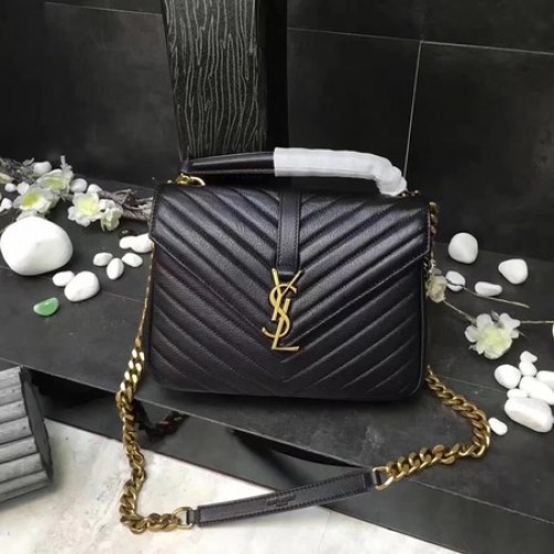 Geantă YSL Classic Monogramme din piele neagră cu clapă Y392737 aurie