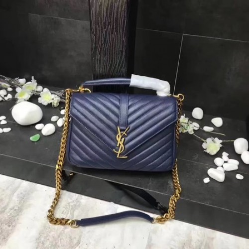 Geantă YSL Classic Monogramme din piele albastră cu clapă Y392737 aurie