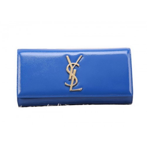 Geantă de mână YSL Classic Monogramme din piele lăcuită Y8909 albastră