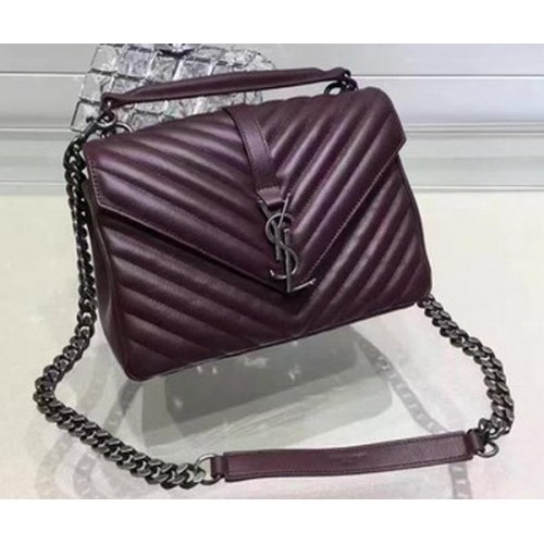 Geantă YSL Classic Monogramme Flap din piele de vițel Y22369 Vișiniu