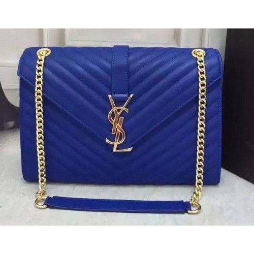 Geantă YSL Classic Monogramme Flap din piele de vițel Y26588 albastră
