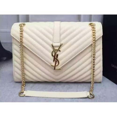 Geantă YSL Classic Monogramme Flap din piele de vițel Y26588 albă