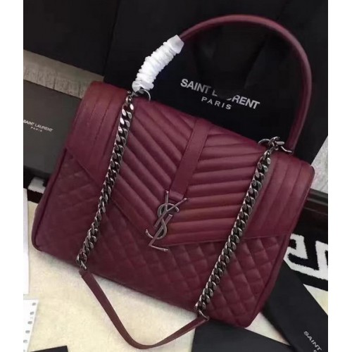 Geantă YSL Classic Monogramme Flap din piele de vițel Y268033 Burgundy