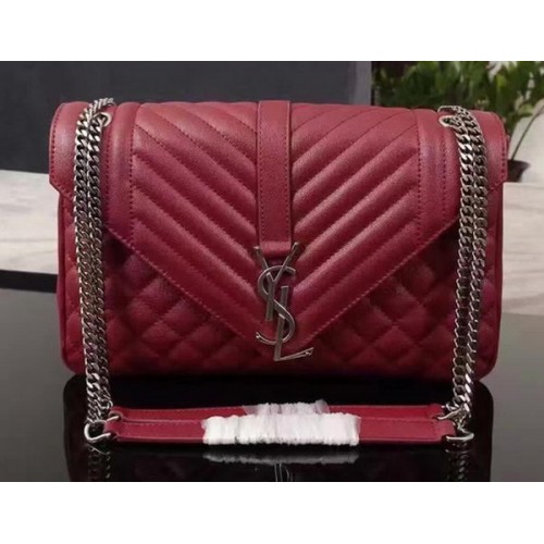 Geantă YSL Classic Monogramme Flap din piele de vițel Y268033 Vișiniu