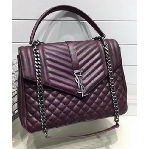 Geantă YSL Classic Monogramme Flap din piele de vițel Y33569 Vișiniu