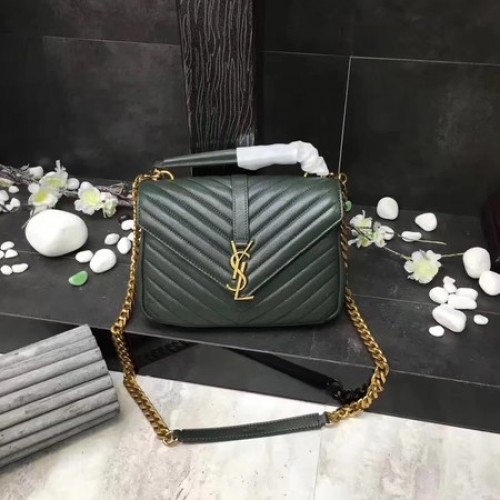 Geantă YSL Classic Monogramme din piele verde cu clapă Y392737 aurie