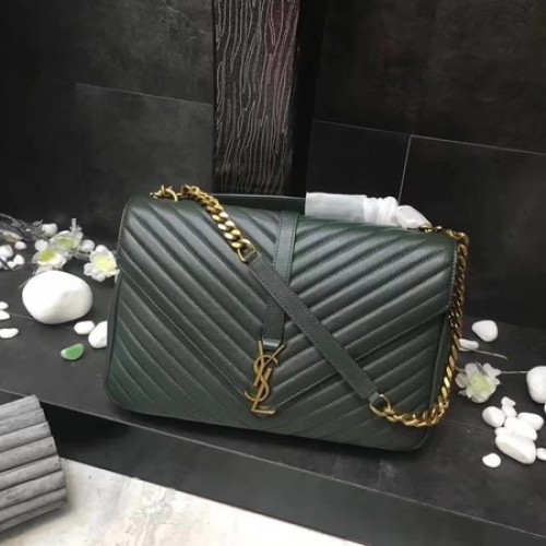Geantă YSL Classic Monogramme din piele verde cu clapă Y392738 aurie
