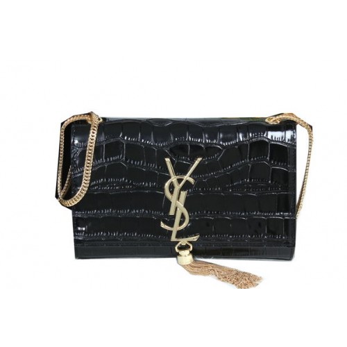 Geantă de umăr YSL Monogramme Crossbody din piele croco Y311218 neagră