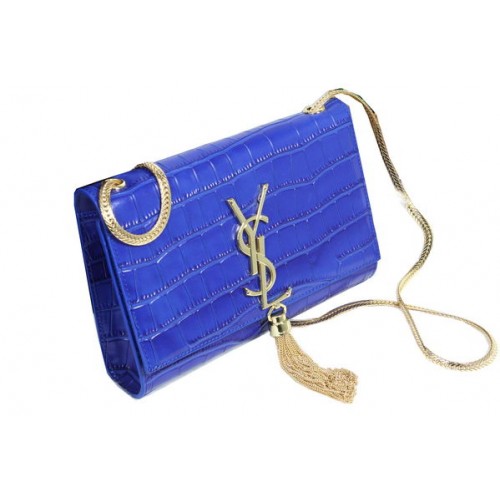 Geantă de umăr YSL Monogramme Crossbody din piele croco Y311218 albastră