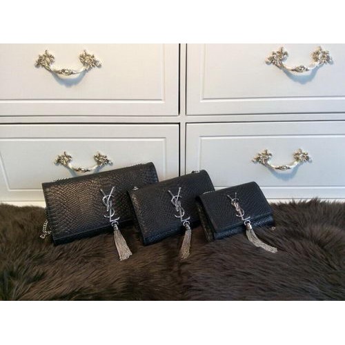 Geantă de umăr YSL Monogramme Crossbody din piele de șarpe Y31128 Negru