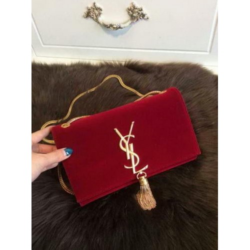 Geantă de umăr YSL Monogramme Crossbody din piele întoarsă 311218 Roșu