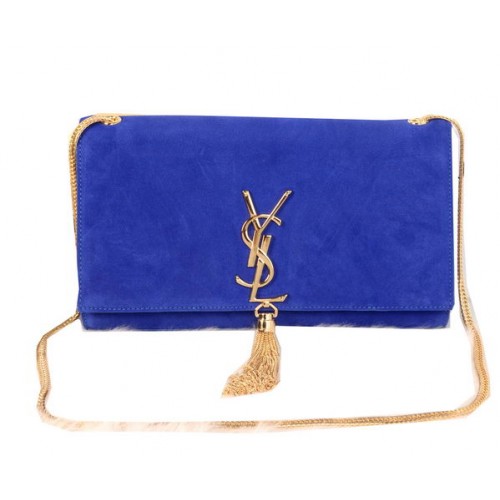 Geantă de umăr YSL Monogram Crossbody din piele întoarsă Y311214 albastră
